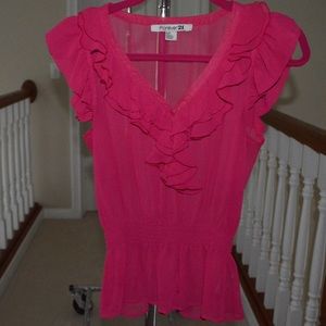 Sheer Pink Forever 21 Ruffle Blouse