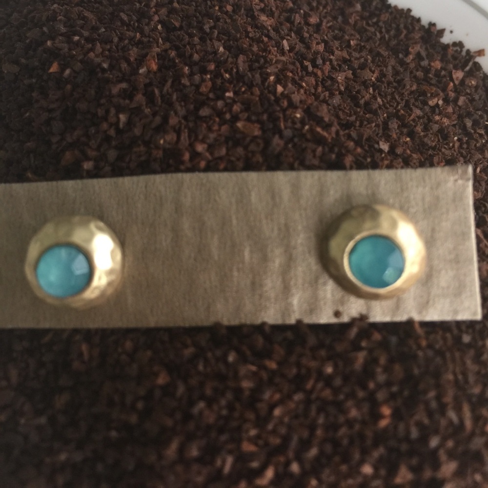 Hammered Gold and ocean blue stud earrings