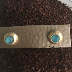 Hammered Gold and ocean blue stud earrings