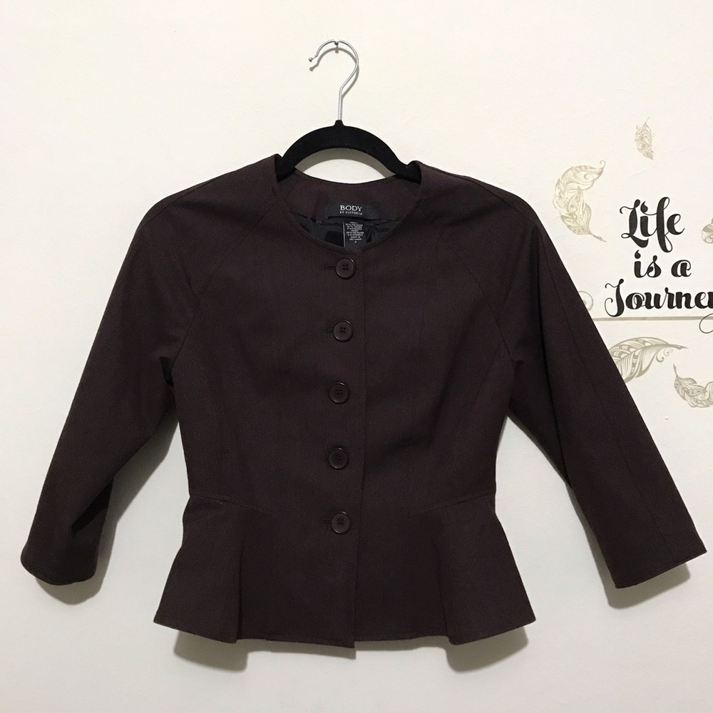 Body by Victoria Maroon Peplum Button Blazer