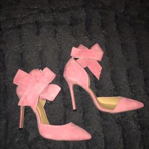 Pink faux suede d'Orsay style bow pumps