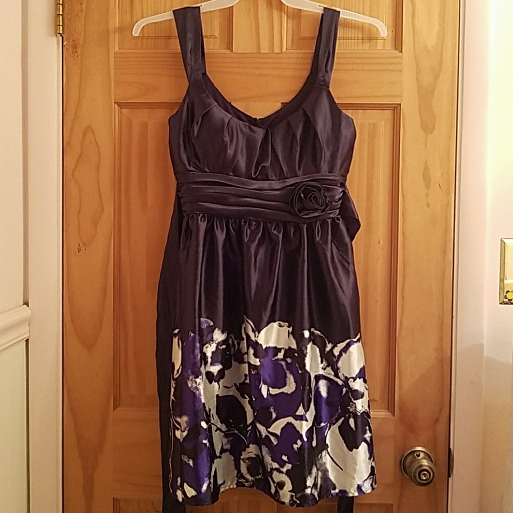 Blue Flower Satin Dress