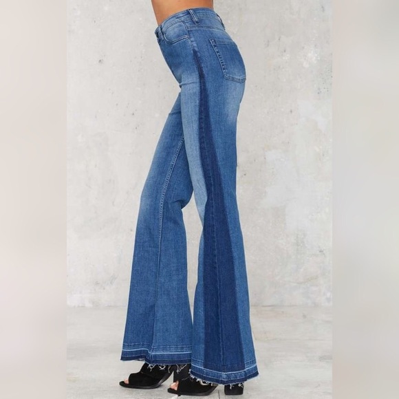 Nasty Gal Denim - High Waist Flare Contrast Jeans