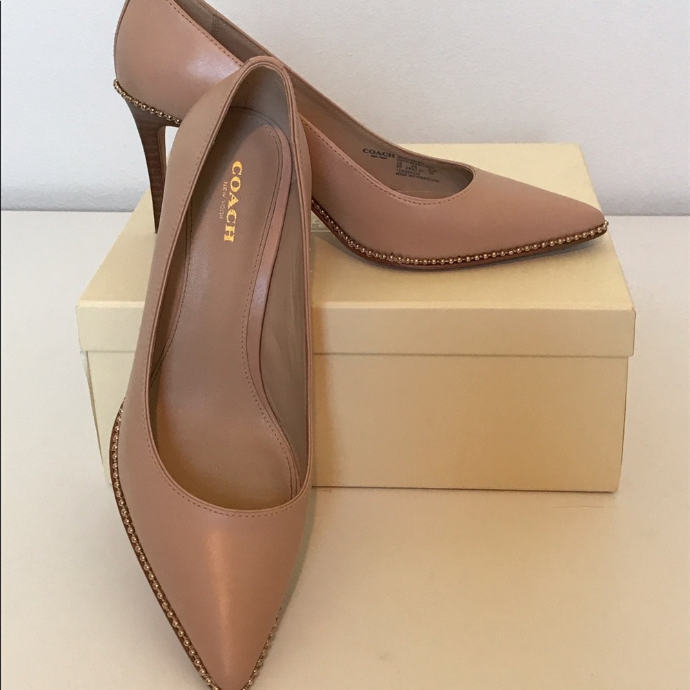 Coach Beige shoe with gold beaded trim