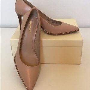 Coach Beige shoe with gold beaded trim