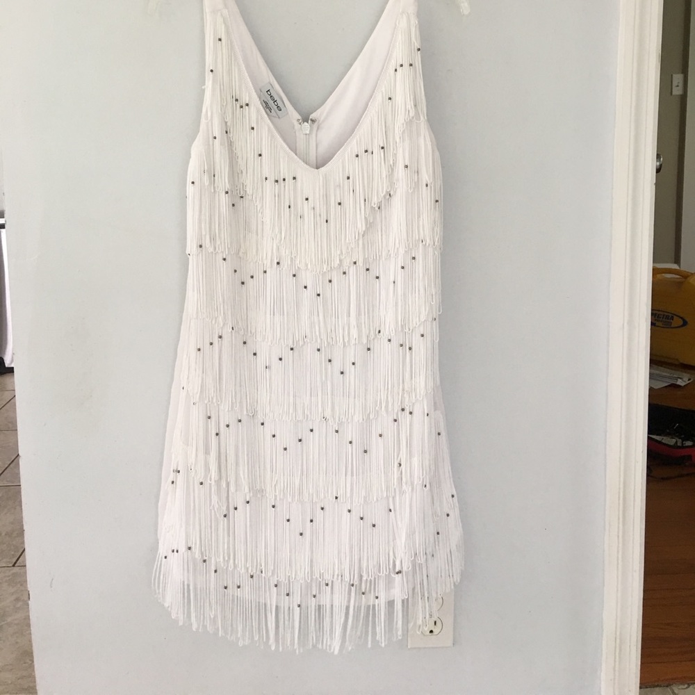 Bebe white fringed dress