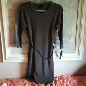 Grey sweater dress with belt