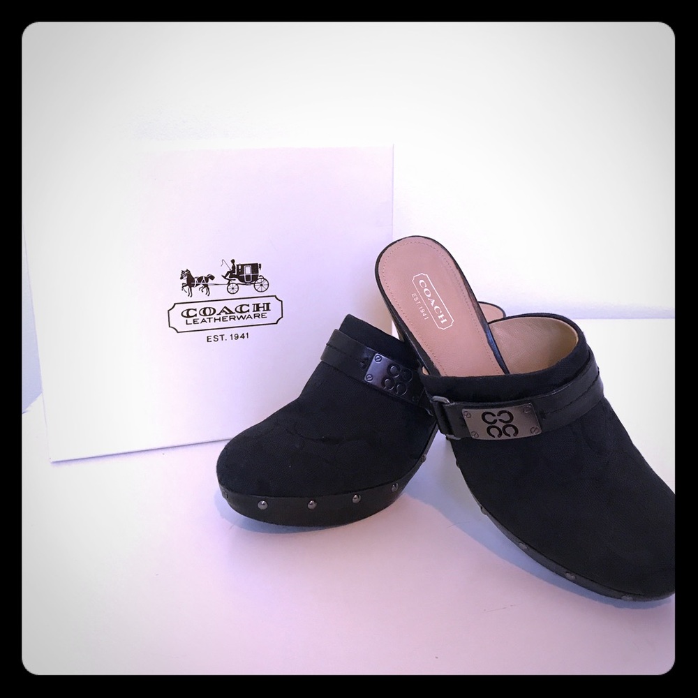 All black out studded Coach Mules/Clogs.