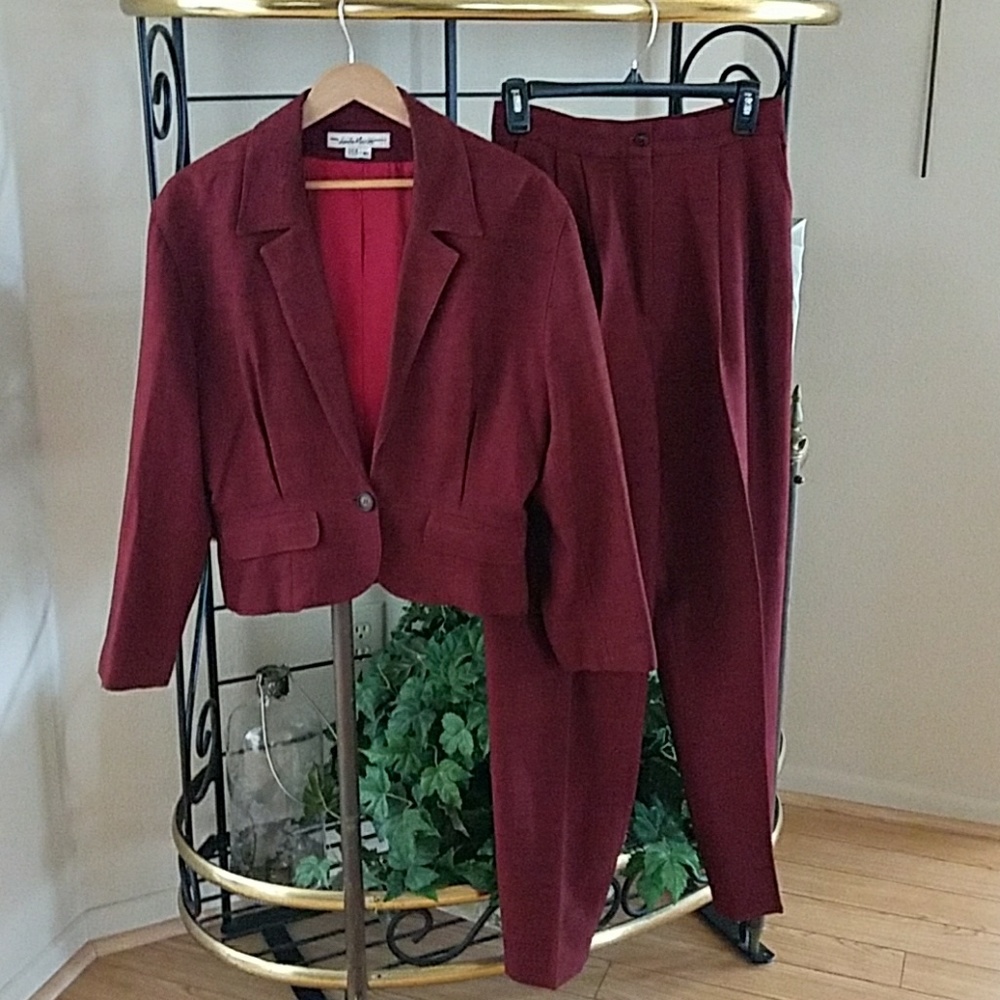 Vintage pants suit.  Brungandy wool.