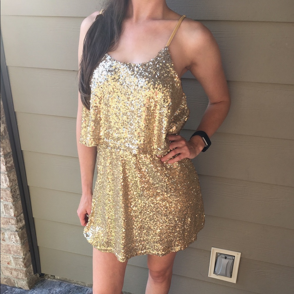 Tobi Gold Sequin Skater Dress
