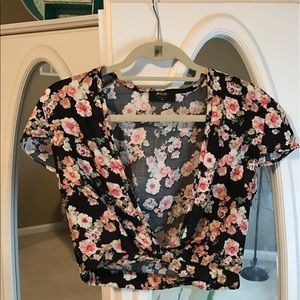 Deep v floral crop top