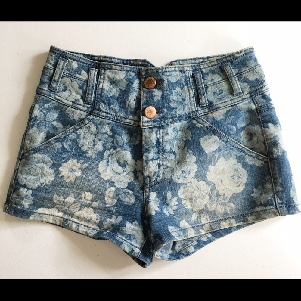 High Waisted Floral Jean Shorts