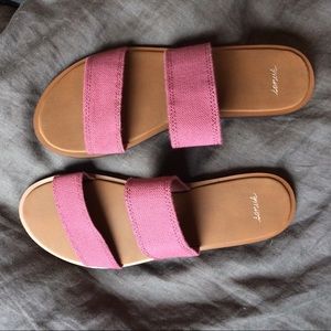 Sanuk sandals. Maroon and brown
