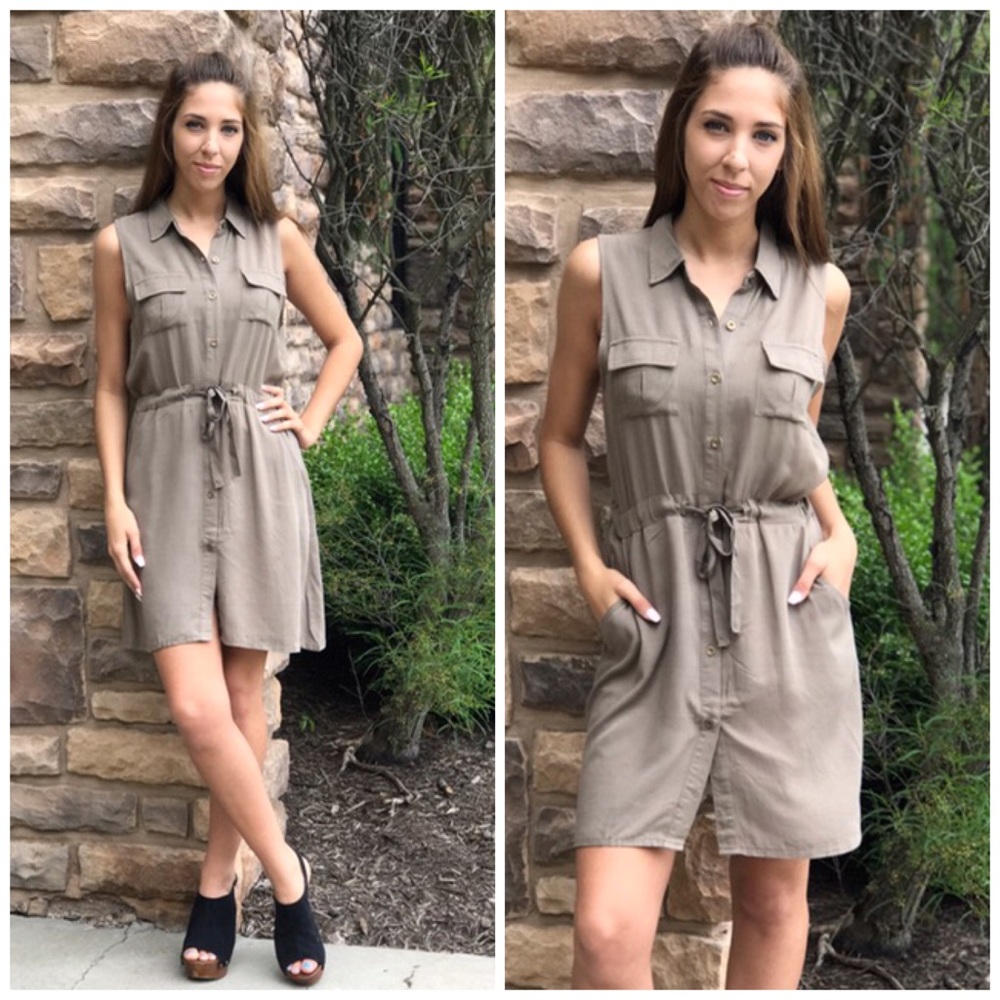 Olive Green Pocket Slip Dress - Picture 2 of 4
