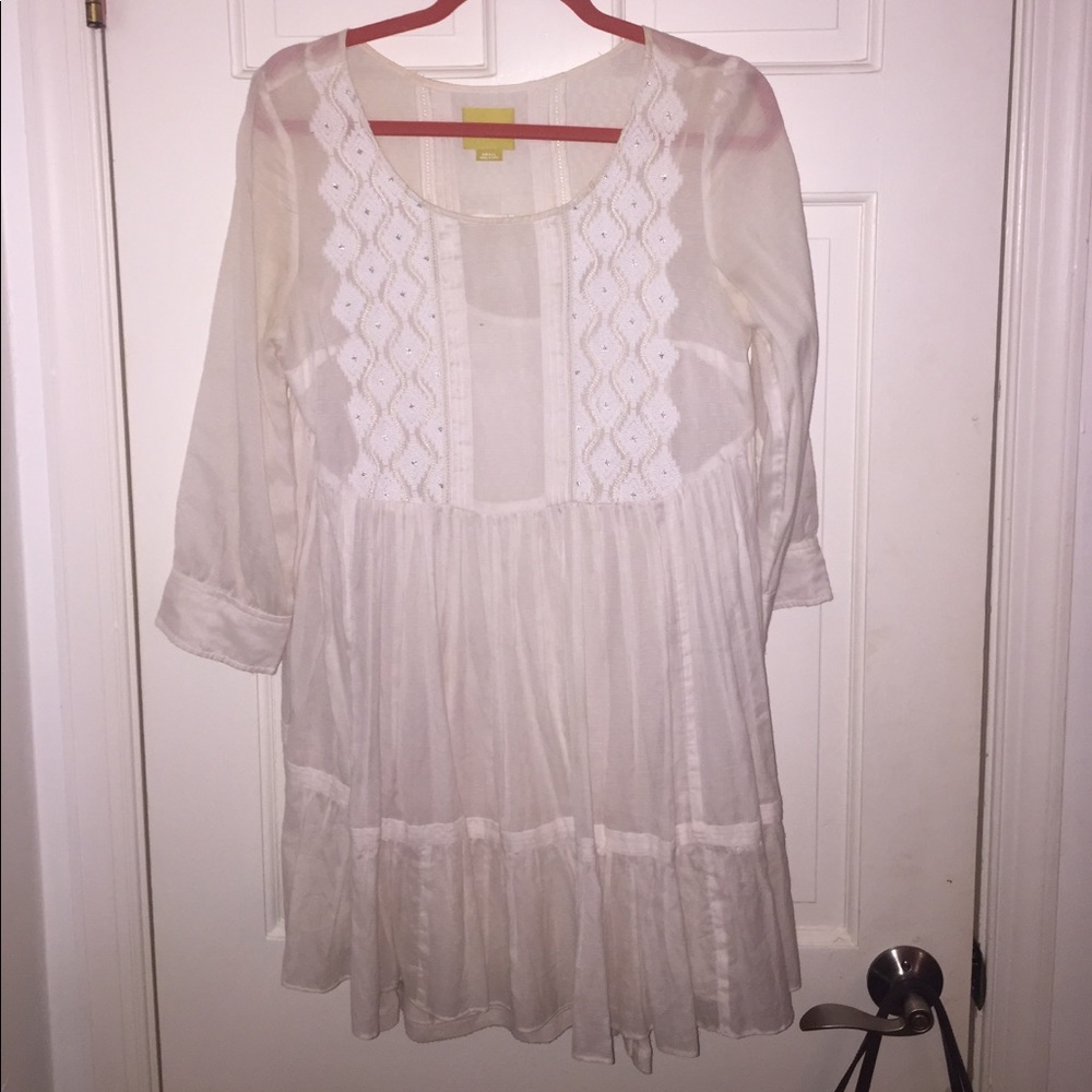 Anthropologie white embroidered baby doll dress