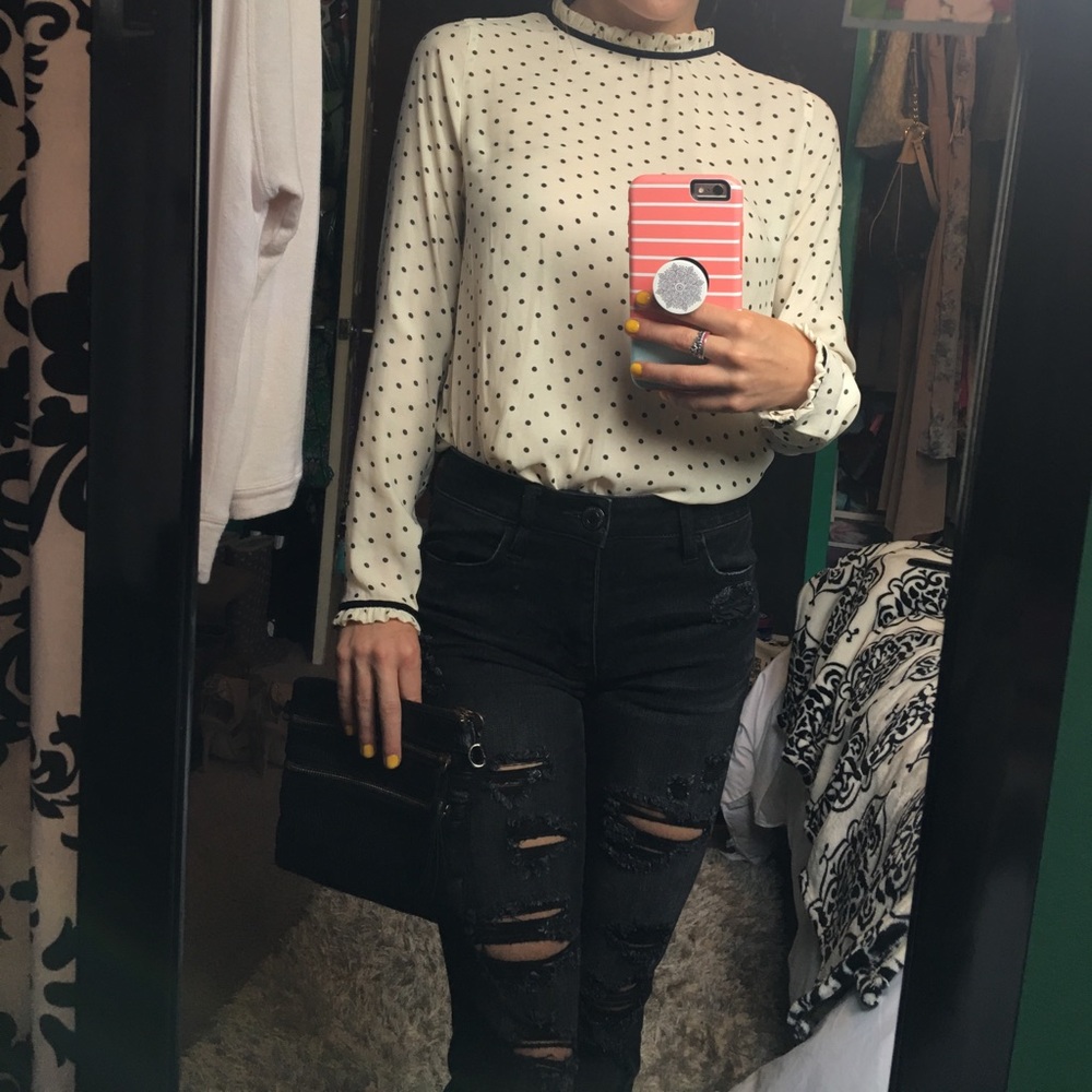 Black and white polka dot blouse