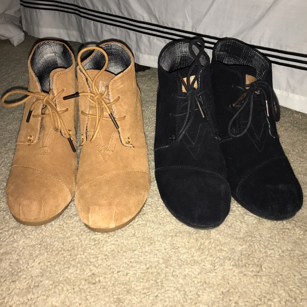 toms black and brown wedges