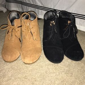 toms black and brown wedges