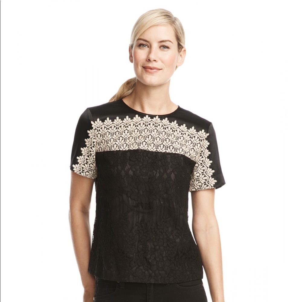 Draper James Shimmer Lace top in black and gold