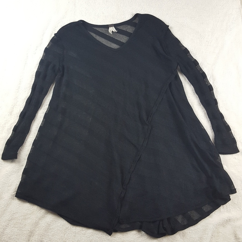 We The Free Asymmetrical Sheer Stripe Knit Tunic