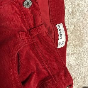 Red corduroy skinny pants, stretchy!