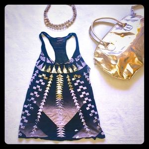 Express sequined black &gold razorback xs tank top
