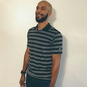 B&W Horizontal Striped Nike Golf Polo