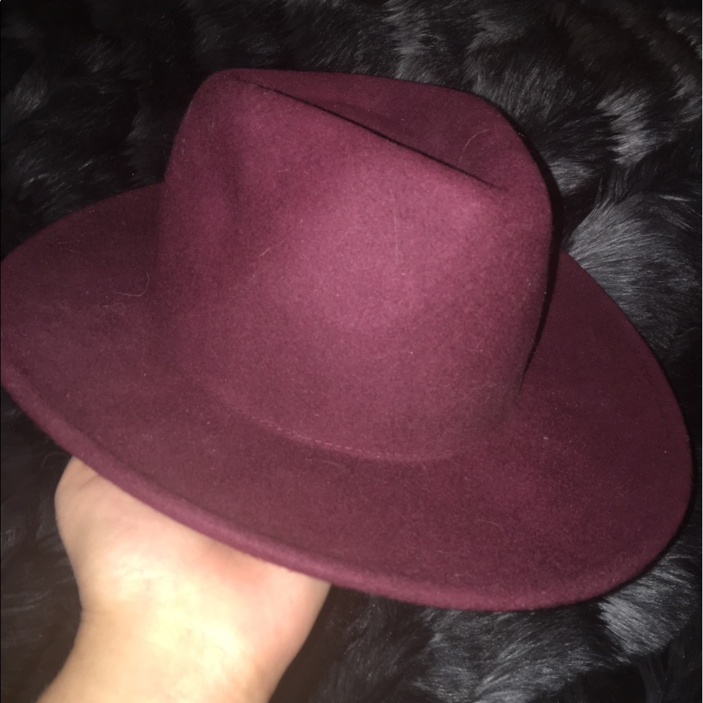 Maroon Felt Wide Brimmed Hat