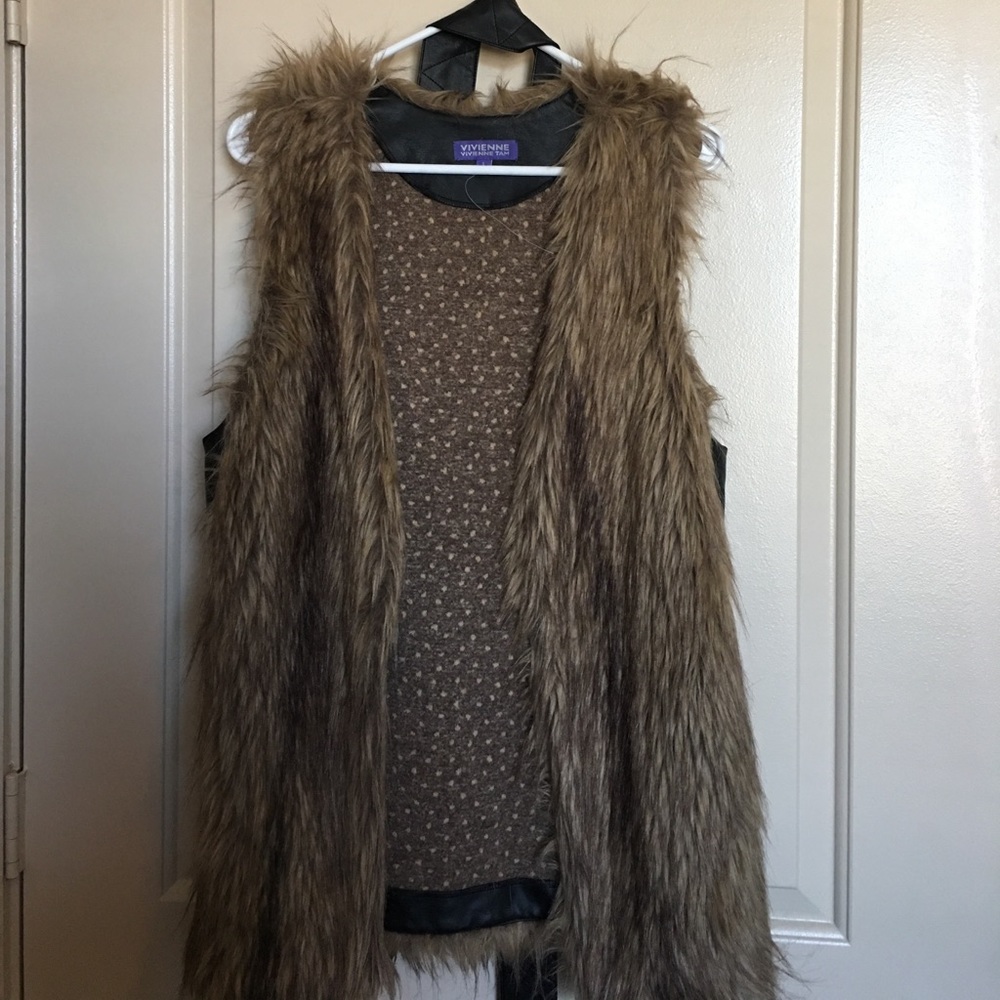 Fur and faux leather vest
