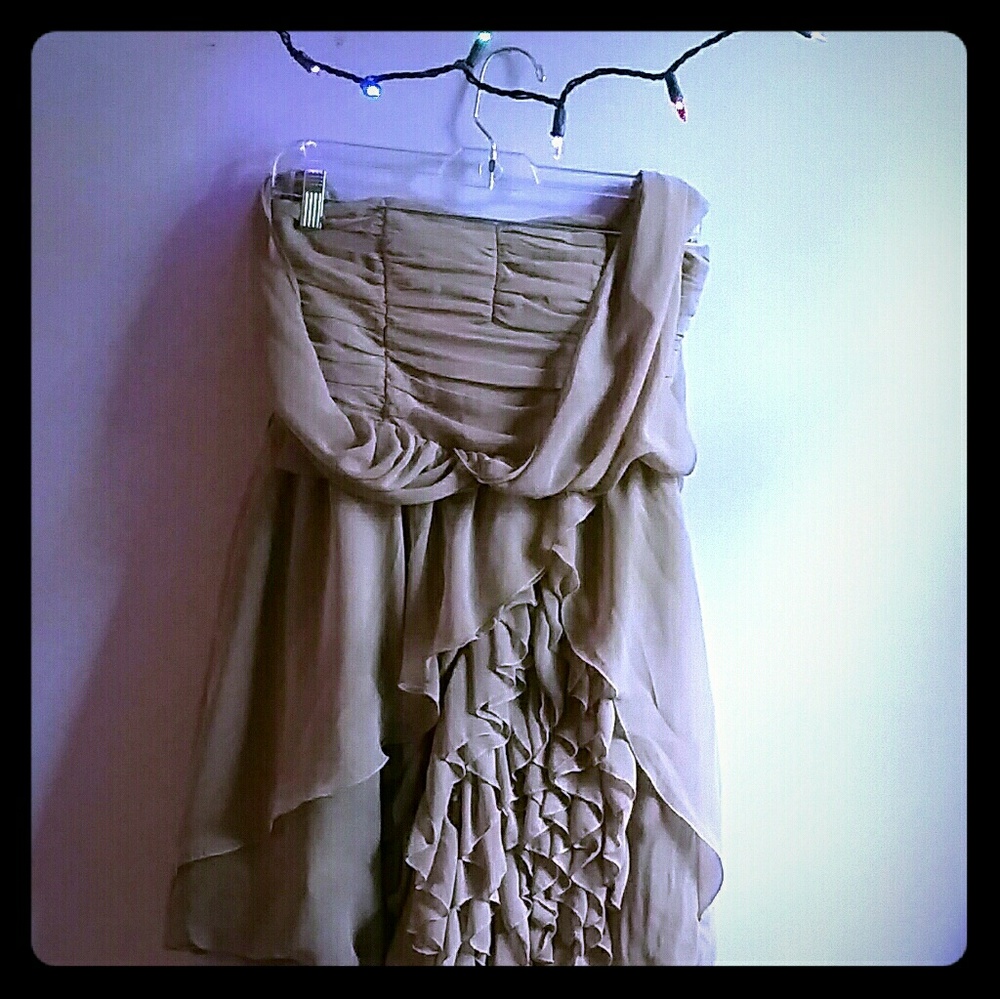H&M tan chiffon  ruffled mini dress