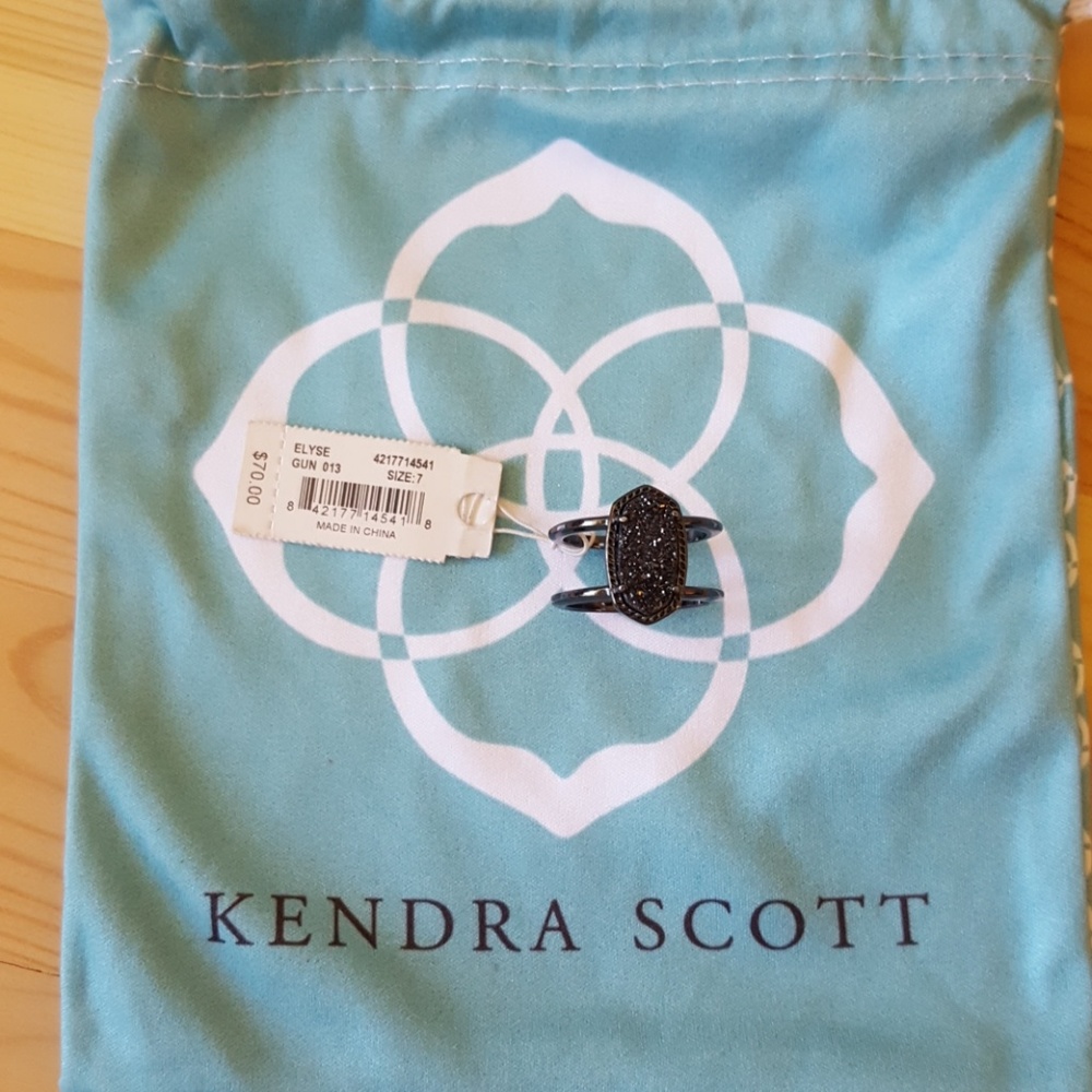 NWT Elyse Gunmetal Druzy Kendra Scott Ring