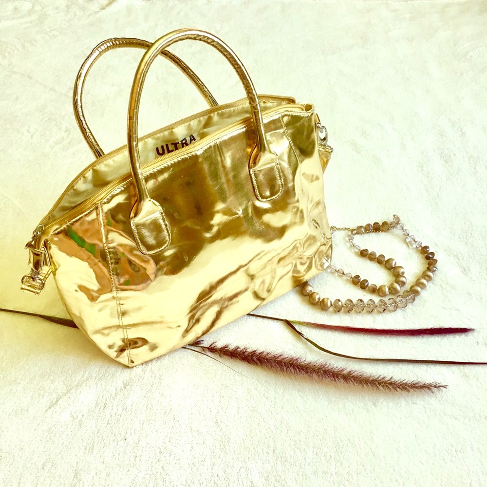 Metallic gold Ultra Chi tote purse, shoulder strap