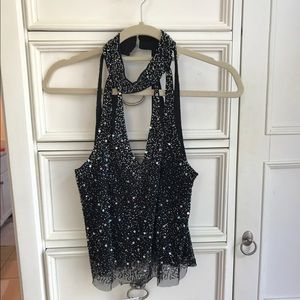 Urban outfitters sparkly black cutout top