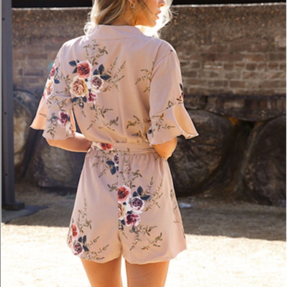 Nude Floral Kimono Romper - Picture 2 of 7