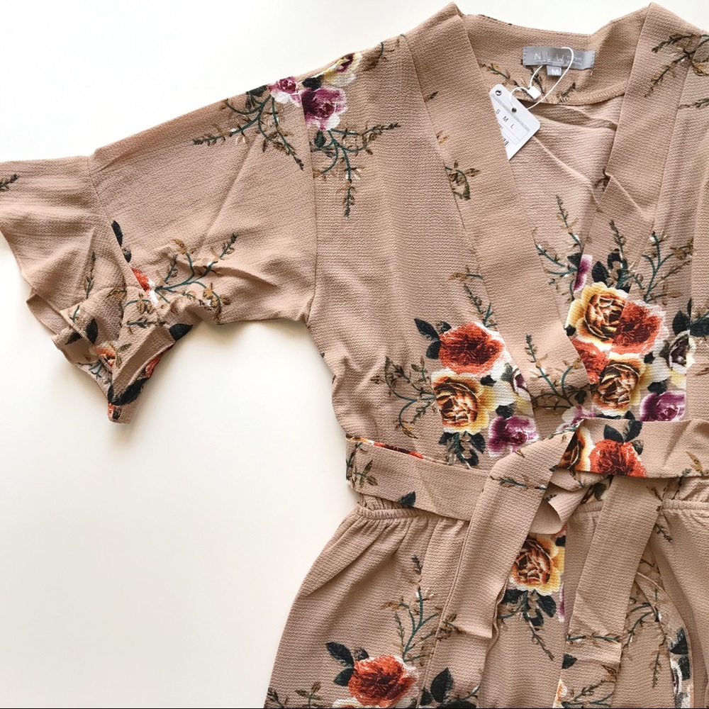 Nude Floral Kimono Romper - Picture 3 of 7