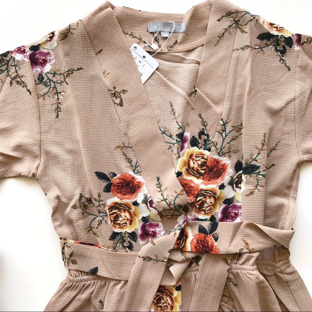 Nude Floral Kimono Romper - Picture 4 of 7