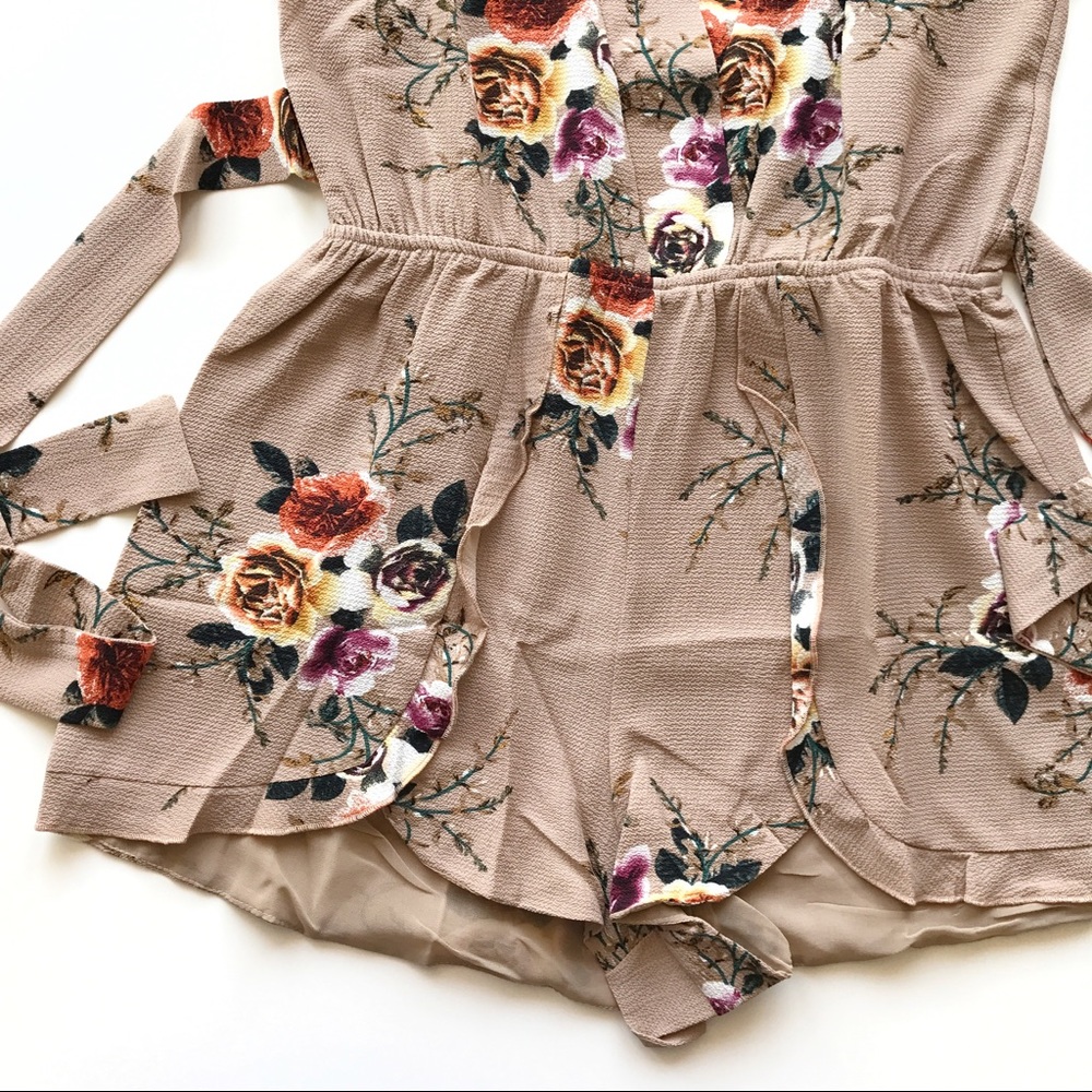 Nude Floral Kimono Romper - Picture 5 of 7
