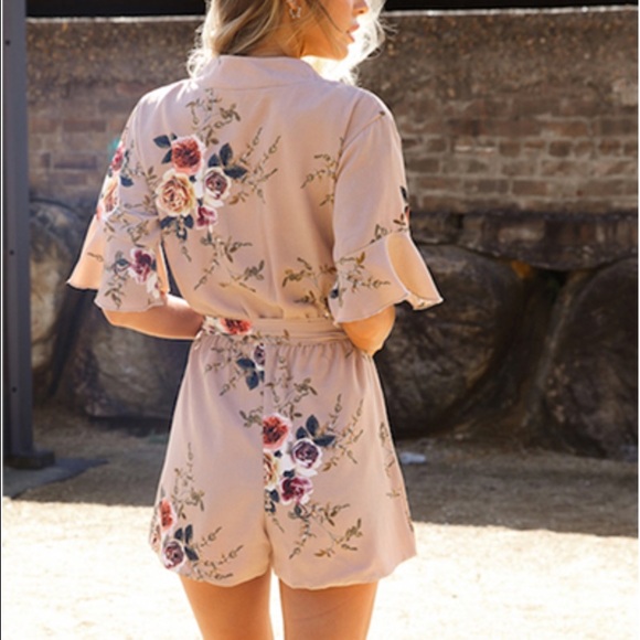 Nude Floral Kimono Romper - Picture 2 of 7