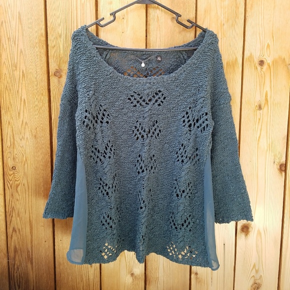 Anthropologie Sweaters - Anthropologie Knitted & Knotted Blue Sheer Sides
