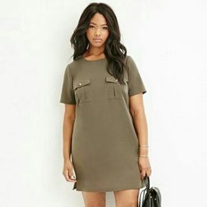 Plus Sz. Olive Green Shift Dress
