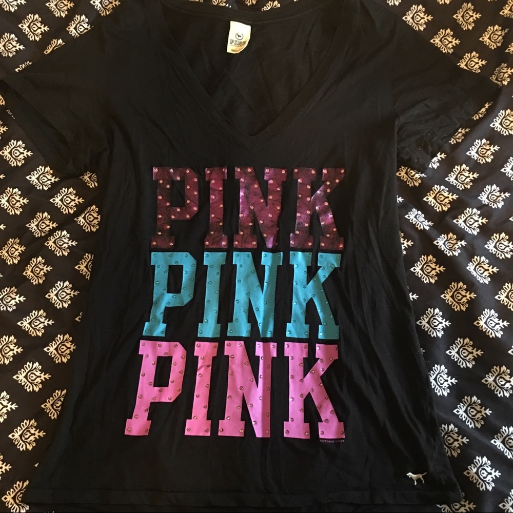 Victoria's Secret PINK vneck bling shirt L