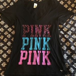 Victoria's Secret PINK vneck bling shirt L