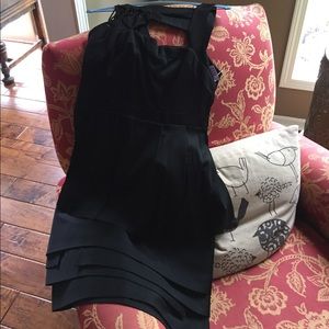 BCBG black satin cocktail dress with lace up