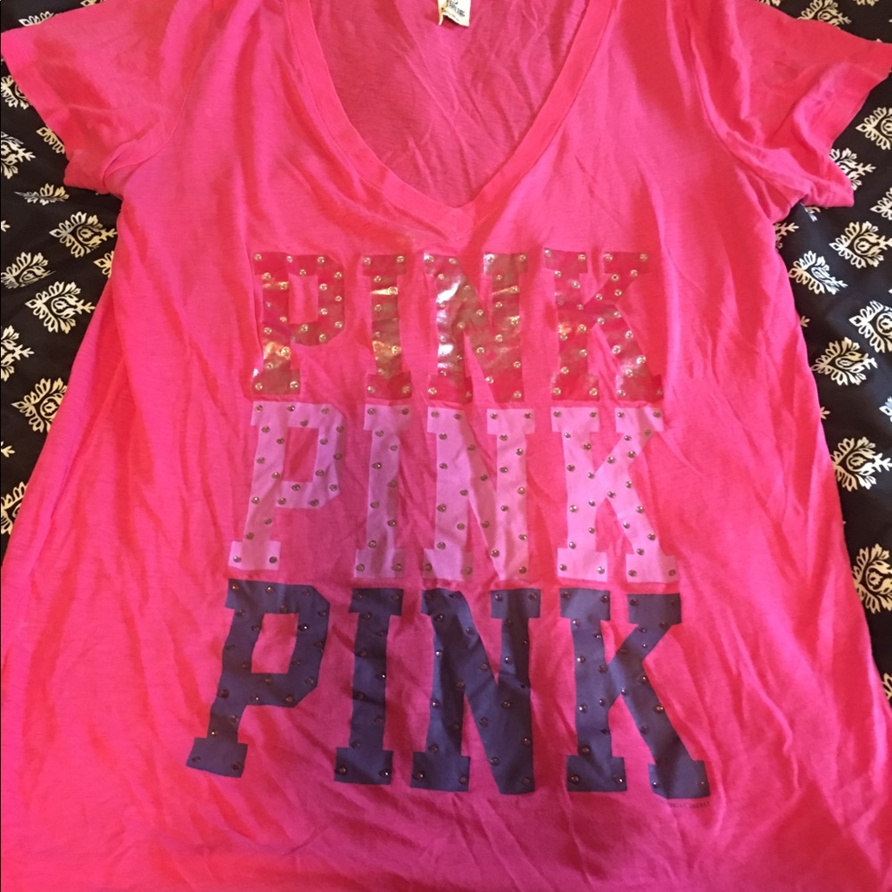 Victoria's Secret PINK vneck bling shirt L
