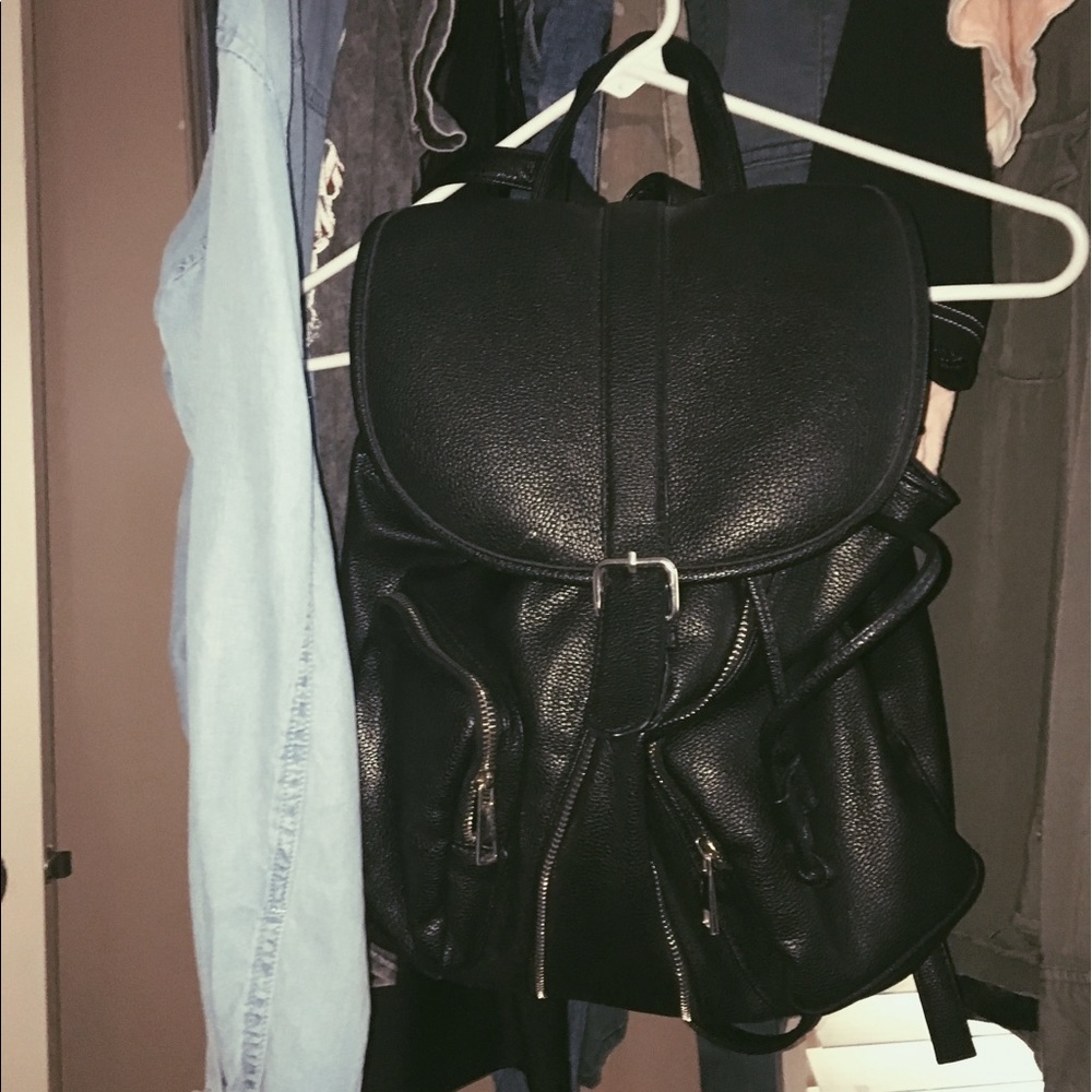 black leather backpack