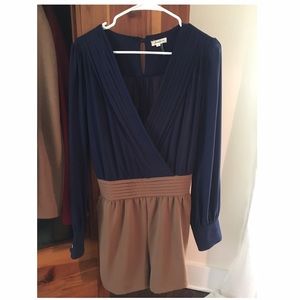 NWOT Romper, dark blue/ brown color block