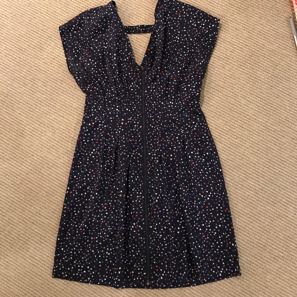 Navy dress with multi colored triangles