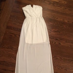 White, deep V, dress worn once at rehearsal dinner