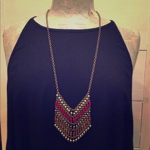 Red Multi-Beaded Pendant Necklace