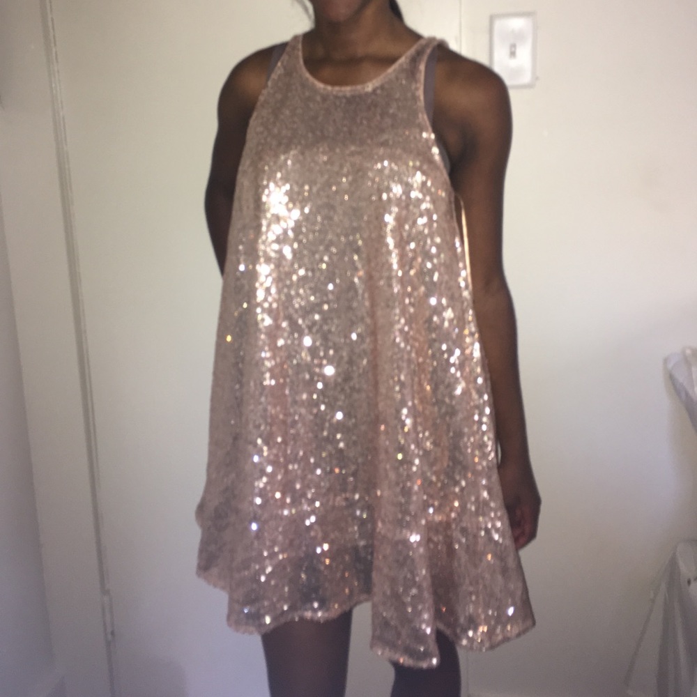 LAUREN CONRAD RUNWAY Rose Gold Sequin Twiggy Dress